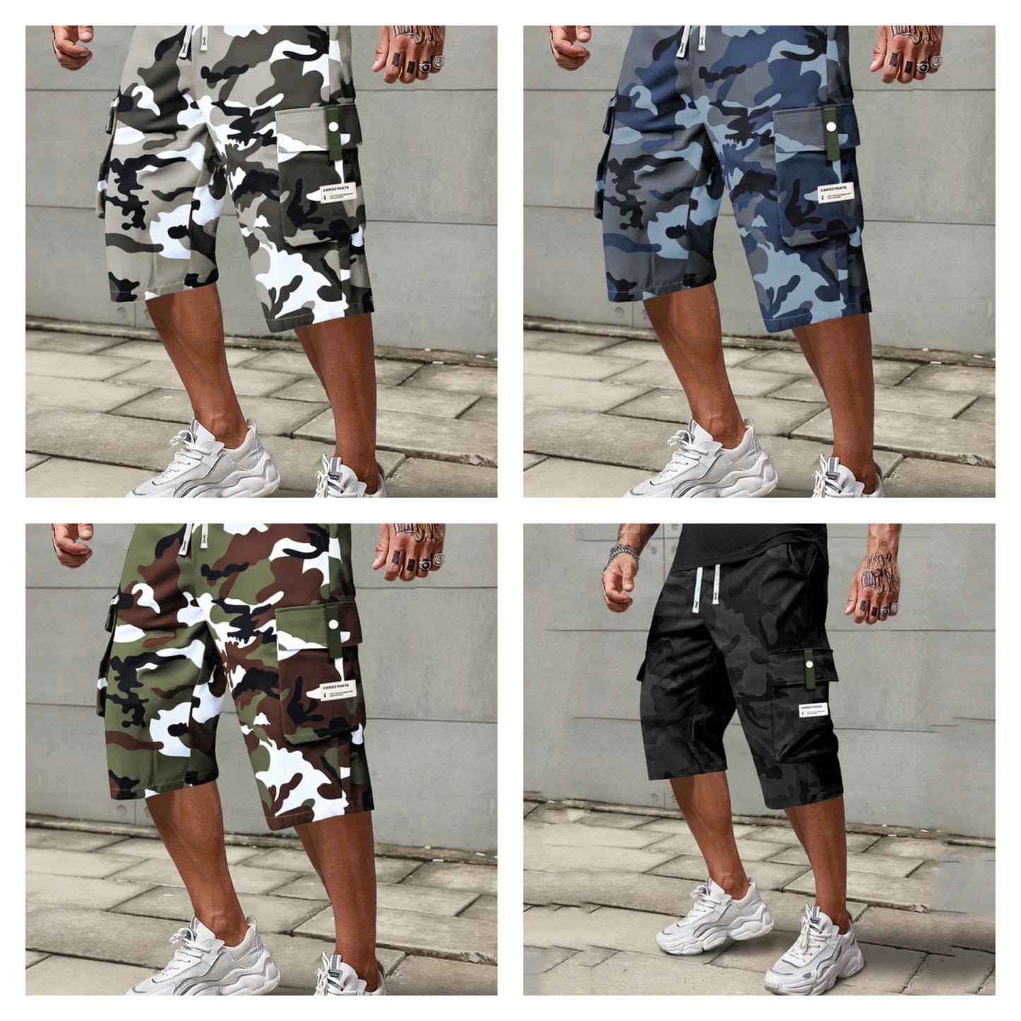 Men's Casual Drawstring Capri Cargo Pants