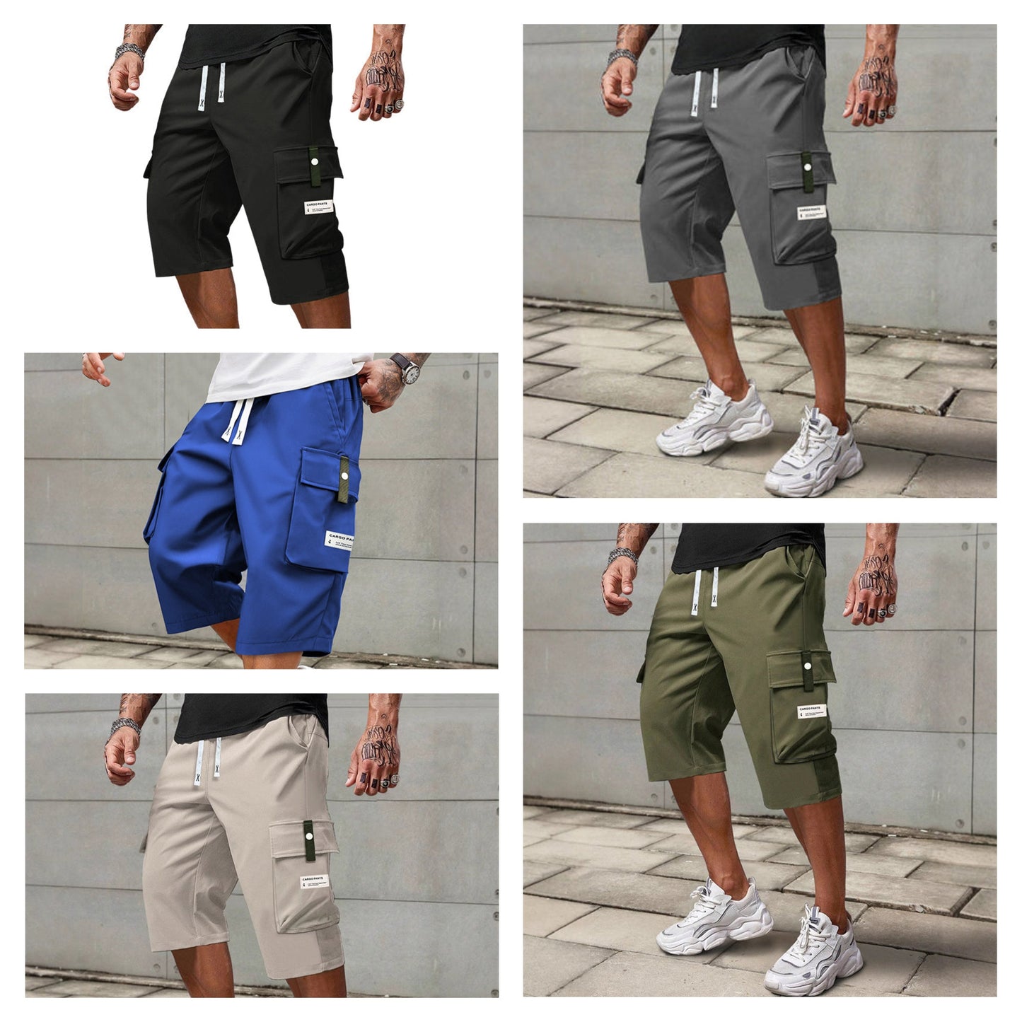Men's Casual Drawstring Capri Cargo Pants