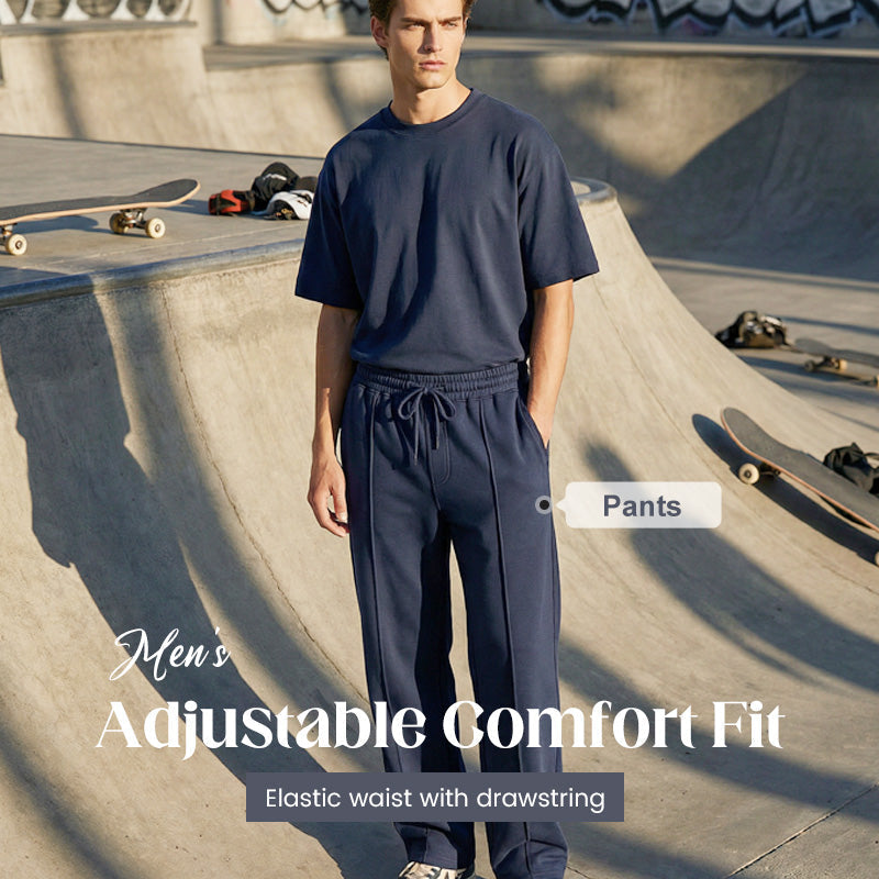 👖 50% OFF NOW! 🌿 Men’s Straight-Leg Pants – Elastic Waist, Drawstring & Knitted Fabric – Casual Comfort & Breathable ✨