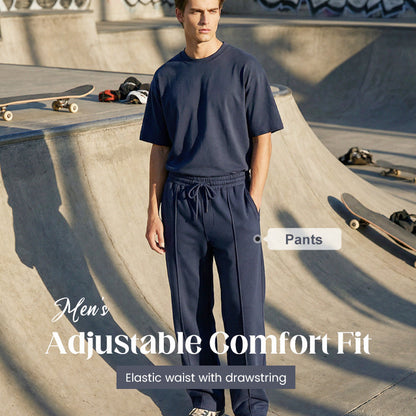 👖 50% OFF NOW! 🌿 Men’s Straight-Leg Pants – Elastic Waist, Drawstring & Knitted Fabric – Casual Comfort & Breathable ✨