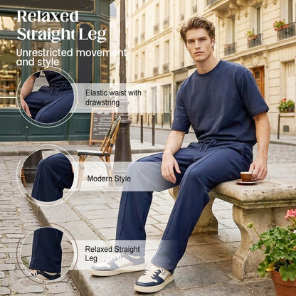 👖 50% OFF NOW! 🌿 Men’s Straight-Leg Pants – Elastic Waist, Drawstring & Knitted Fabric – Casual Comfort & Breathable ✨