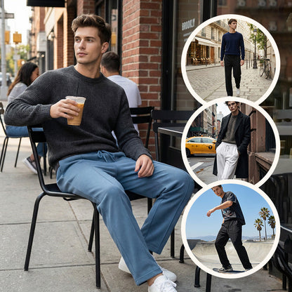 👖 50% OFF NOW! 🌿 Men’s Straight-Leg Pants – Elastic Waist, Drawstring & Knitted Fabric – Casual Comfort & Breathable ✨