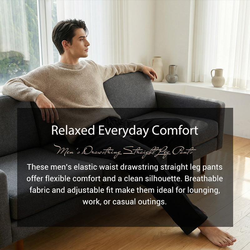 👖 50% OFF NOW! 🌿 Men’s Straight-Leg Pants – Elastic Waist, Drawstring & Knitted Fabric – Casual Comfort & Breathable ✨