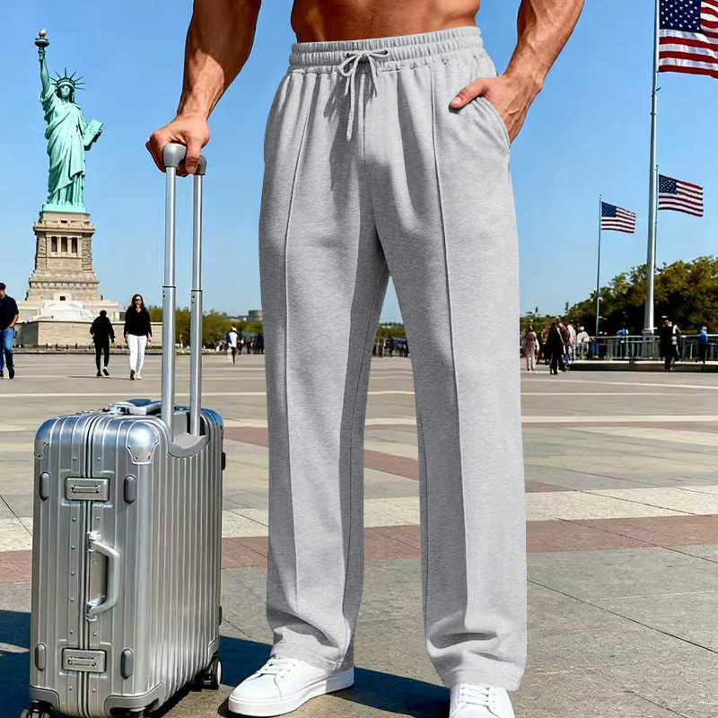 👖 50% OFF NOW! 🌿 Men’s Straight-Leg Pants – Elastic Waist, Drawstring & Knitted Fabric – Casual Comfort & Breathable ✨