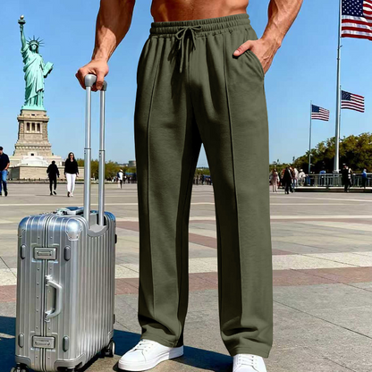 👖 50% OFF NOW! 🌿 Men’s Straight-Leg Pants – Elastic Waist, Drawstring & Knitted Fabric – Casual Comfort & Breathable ✨