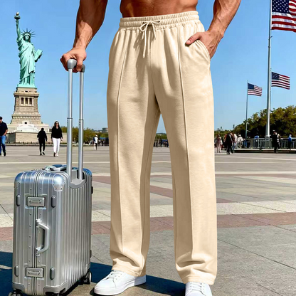 👖 50% OFF NOW! 🌿 Men’s Straight-Leg Pants – Elastic Waist, Drawstring & Knitted Fabric – Casual Comfort & Breathable ✨