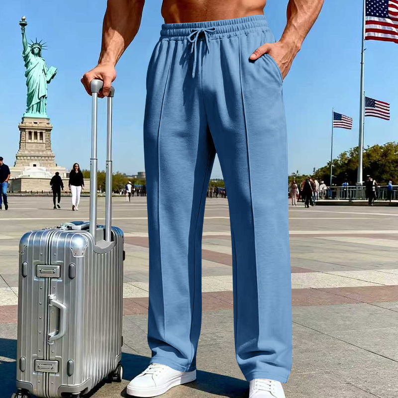 👖 50% OFF NOW! 🌿 Men’s Straight-Leg Pants – Elastic Waist, Drawstring & Knitted Fabric – Casual Comfort & Breathable ✨