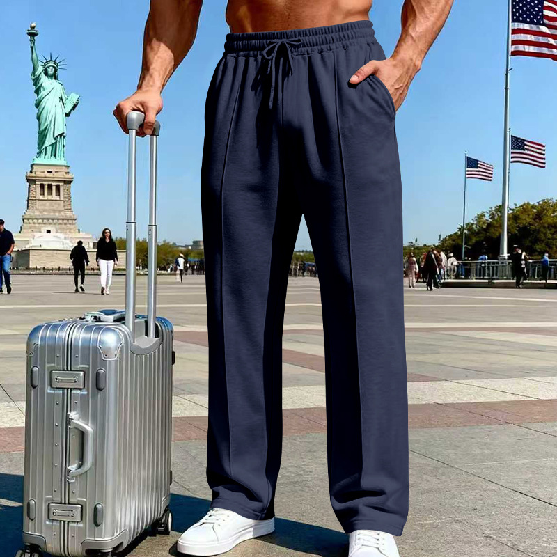 👖 50% OFF NOW! 🌿 Men’s Straight-Leg Pants – Elastic Waist, Drawstring & Knitted Fabric – Casual Comfort & Breathable ✨