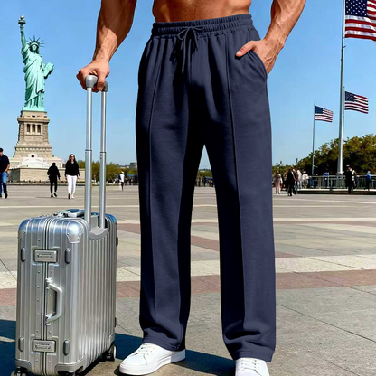 👖 50% OFF NOW! 🌿 Men’s Straight-Leg Pants – Elastic Waist, Drawstring & Knitted Fabric – Casual Comfort & Breathable ✨