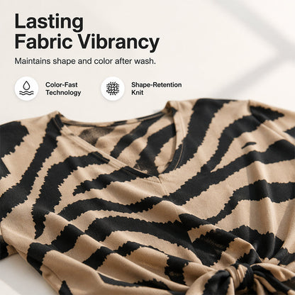 V-neck T-shirt with a front tie in zebra print